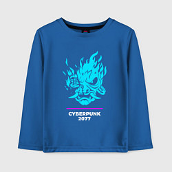 Лонгслив хлопковый детский Символ Cyberpunk 2077 в неоновых цветах, цвет: синий