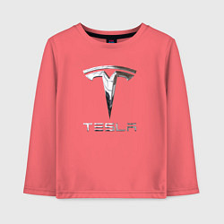 Лонгслив хлопковый детский Tesla Logo Тесла Логотип, цвет: коралловый