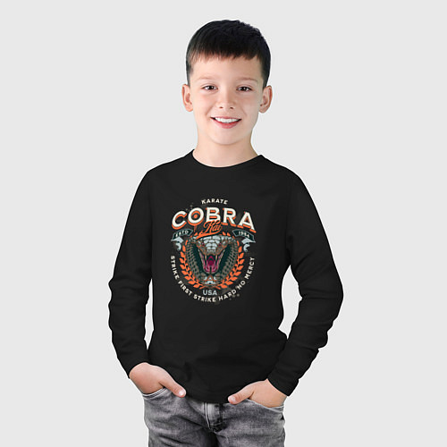 Детский лонгслив Кобра Кай - логотип с Коброй Cobra Kai Logo / Черный – фото 3