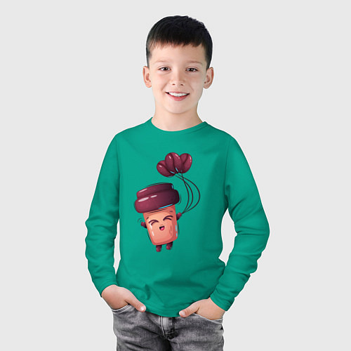 Детский лонгслив Стаканчик с кофе и шариками / Зеленый – фото 3
