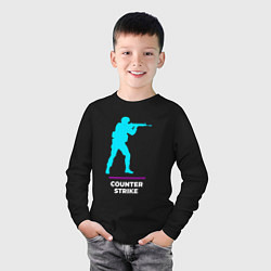 Лонгслив хлопковый детский Символ Counter Strike в неоновых цветах, цвет: черный — фото 2