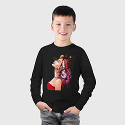 Лонгслив хлопковый детский Девушка в красном и бабочка, цвет: черный — фото 2