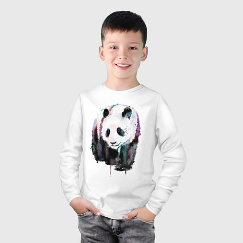 Детский лонгслив Панда - акварель / Белый – фото 3