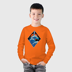 Лонгслив хлопковый детский Шторм на закате, цвет: оранжевый — фото 2