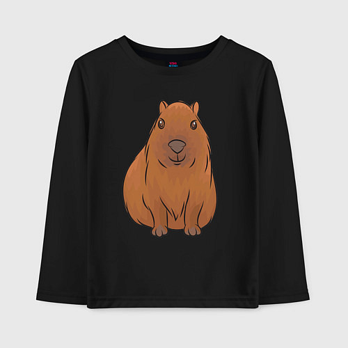 Детский лонгслив Капибара сидит и радуется / Черный – фото 1