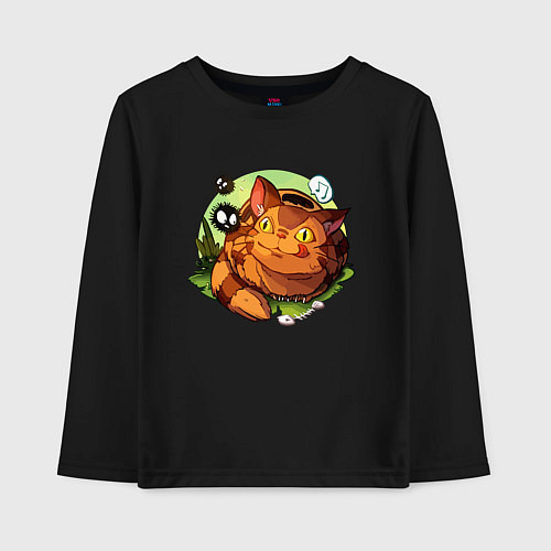 Детский лонгслив Котобус и сусуватари - мой сосед Тоторо / Черный – фото 1