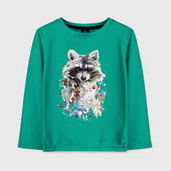 Лонгслив хлопковый детский Мордочка енота - акварель, цвет: зеленый