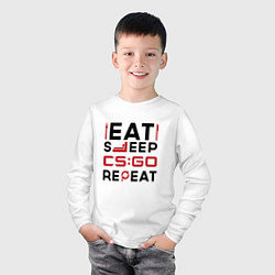 Лонгслив хлопковый детский Надпись: eat sleep Counter Strike repeat, цвет: белый — фото 2