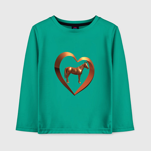 Детский лонгслив Золотая лошадь в сердечке / Зеленый – фото 1
