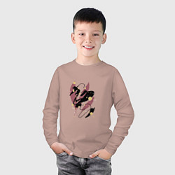 Лонгслив хлопковый детский Абстрактный узор из листьев, цвет: пыльно-розовый — фото 2