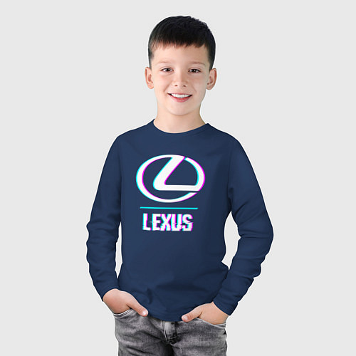 Детский лонгслив Значок Lexus в стиле glitch / Тёмно-синий – фото 3