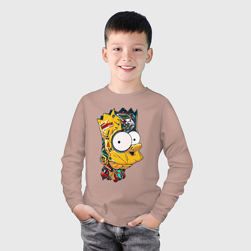 Детский лонгслив Cyber-Bart - Simpsons family / Пыльно-розовый – фото 3