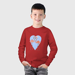 Лонгслив хлопковый детский Розовые фламинго на фоне голубого сердца в горошек, цвет: красный — фото 2
