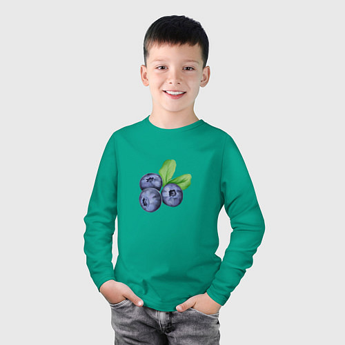 Детский лонгслив Три ежевики с листьями / Зеленый – фото 3