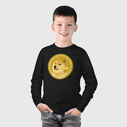 Лонгслив хлопковый детский Иронизирующая монета с Доге, цвет: черный — фото 2