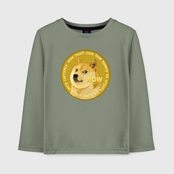 Лонгслив хлопковый детский Иронизирующая монета с Доге, цвет: авокадо
