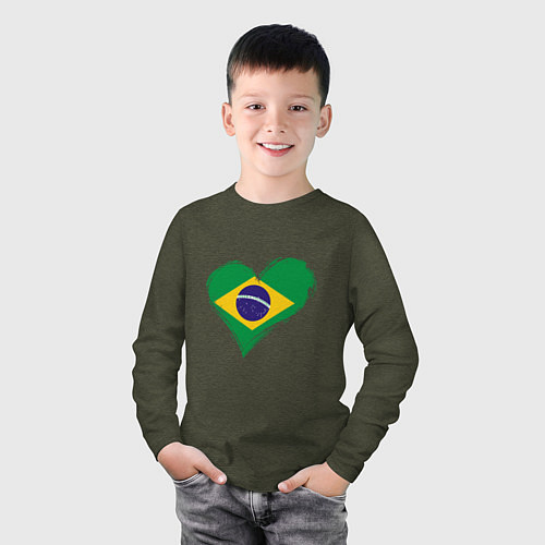 Детский лонгслив Сердце - Бразилия / Меланж-хаки – фото 3