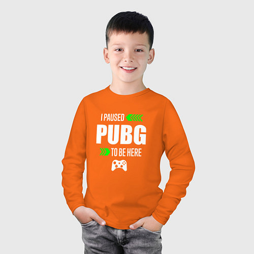 Детский лонгслив I paused PUBG to be here с зелеными стрелками / Оранжевый – фото 3