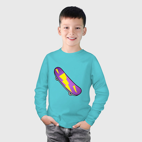 Детский лонгслив Скейтборд с молнией / Бирюзовый – фото 3