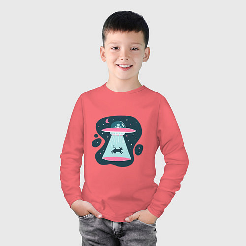 Детский лонгслив НЛО - Похищение / Коралловый – фото 3