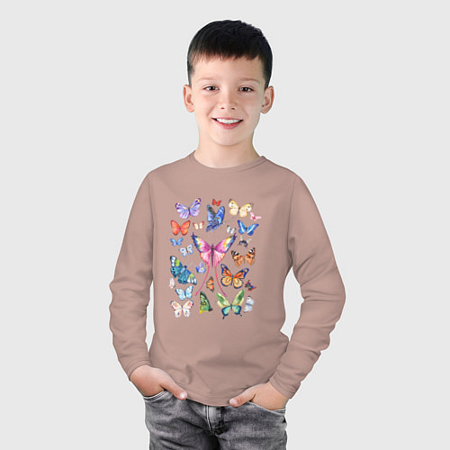 Детский лонгслив Волшебные бабочки акварелью / Пыльно-розовый – фото 3