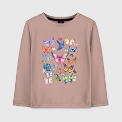 Лонгслив хлопковый детский Волшебные бабочки акварелью, цвет: пыльно-розовый