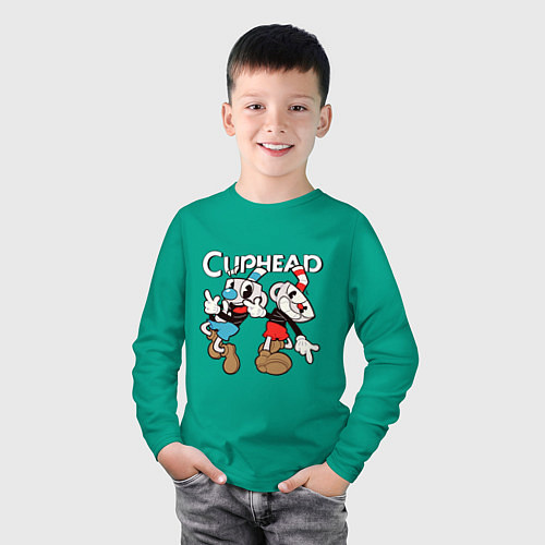 Детский лонгслив Cuphead - Mugman / Зеленый – фото 3