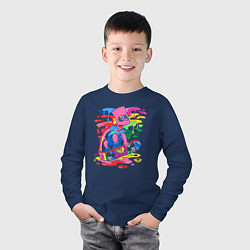 Лонгслив хлопковый детский Барт Симпсон - крутой скейтер - разноцветные клякс, цвет: тёмно-синий — фото 2