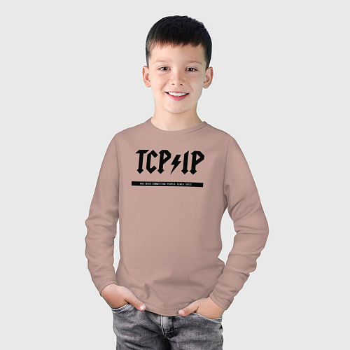 Детский лонгслив TCPIP Connecting people since 1972 / Пыльно-розовый – фото 3
