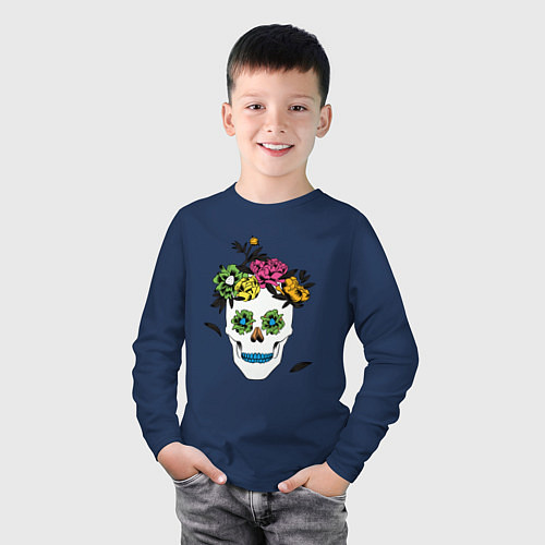 Детский лонгслив Sugar skull / Тёмно-синий – фото 3