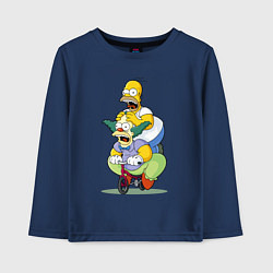 Лонгслив хлопковый детский Гомер Симпсон и Клоун Красти едут на детском велос, цвет: тёмно-синий