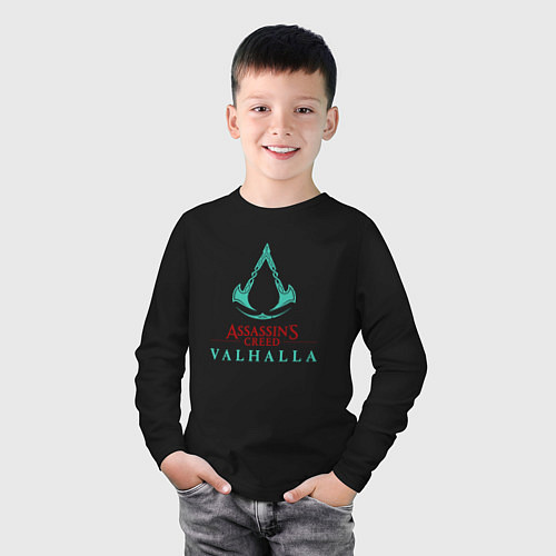 Детский лонгслив Assassins Creed Valhalla - logo / Черный – фото 3