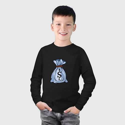 Детский лонгслив Мешок с долларами / Черный – фото 3