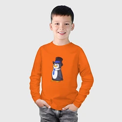 Лонгслив хлопковый детский Пингвин в цилиндре, цвет: оранжевый — фото 2