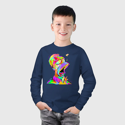 Детский лонгслив Гомер Симпсон - стилизация - color / Тёмно-синий – фото 3