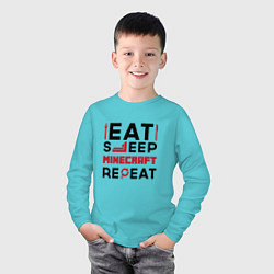 Лонгслив хлопковый детский Надпись: eat sleep Minecraft repeat, цвет: бирюзовый — фото 2