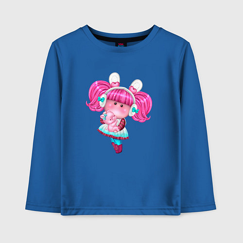 Детский лонгслив Маленькая девочка с розовыми волосами / Синий – фото 1
