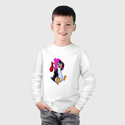 Лонгслив хлопковый детский Пингвин в розовой шапочке, цвет: белый — фото 2