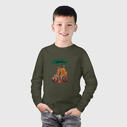 Лонгслив хлопковый детский Пара улиток под листом, цвет: меланж-хаки — фото 2