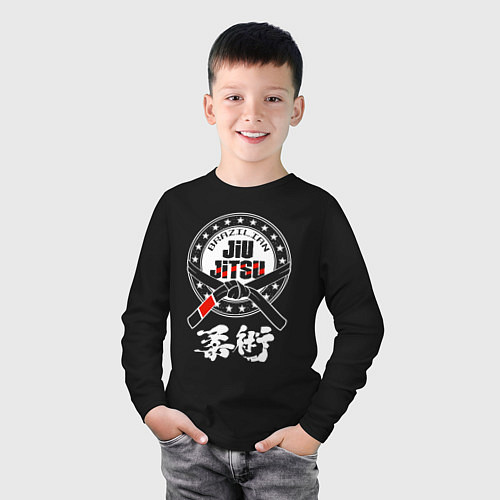 Детский лонгслив Brazilian splashes Jiu jitsu logo / Черный – фото 3