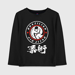 Лонгслив хлопковый детский Brazilian splashes Jiu jitsu fighter logo, цвет: черный