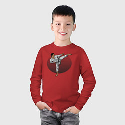Лонгслив хлопковый детский Боевые искусства - каратист, цвет: красный — фото 2