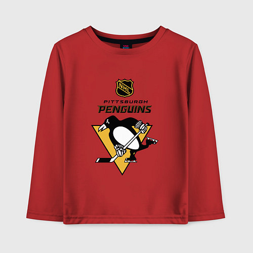 Детский лонгслив Питтсбург Пингвинз НХЛ логотип / Красный – фото 1
