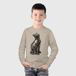 Лонгслив хлопковый детский Металлическая статуэтка кошки, цвет: миндальный — фото 2