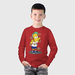 Лонгслив хлопковый детский Барт Симпсон показывает язык, цвет: красный — фото 2