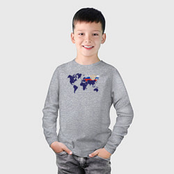 Лонгслив хлопковый детский Россия на карте мира, цвет: меланж — фото 2