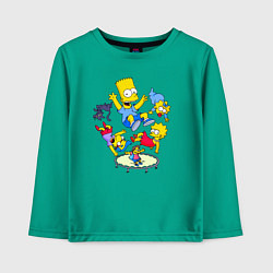 Лонгслив хлопковый детский Персонажи из мультфильма Симпсоны прыгают на батут, цвет: зеленый