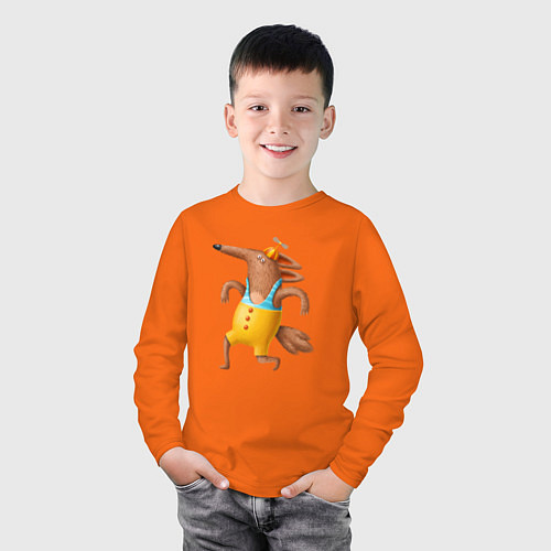 Детский лонгслив Волк в плавательном костюме / Оранжевый – фото 3