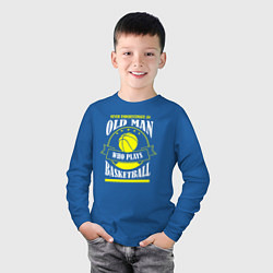 Лонгслив хлопковый детский Никогда не недооценивай старичка в баскетболе, цвет: синий — фото 2