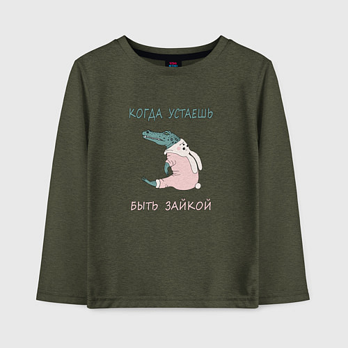 Детский лонгслив Крокодил в костюме зайчика, юмор / Меланж-хаки – фото 1